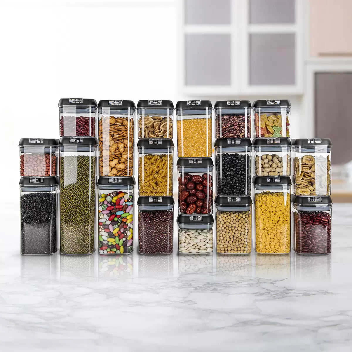 Contenedores de Alimentos con Tapa Color Negra Hermética, Set de 20 Piezas